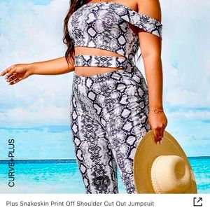 Snake skin print off the shoulder cut out Jumpsuit